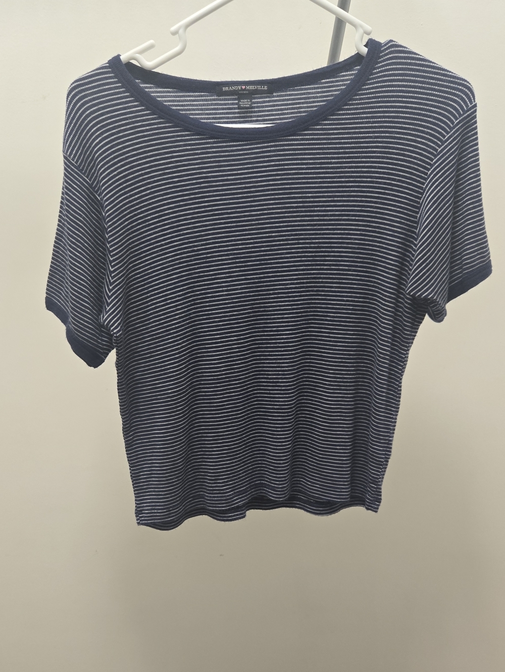 Brandy Melville Navy and White Striped Short Sleeve Tee
